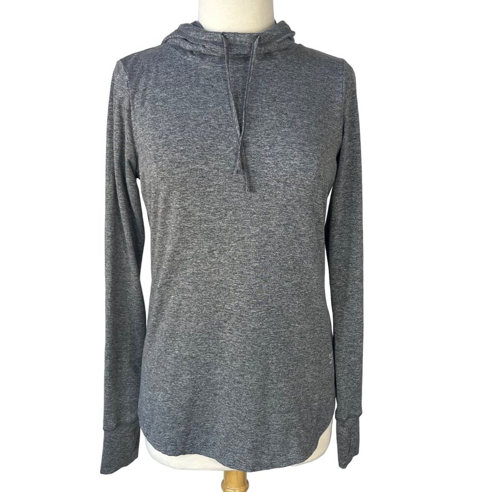 Reebok Pull Over Workout Shirt Womens Medium Gray Gym Hooded